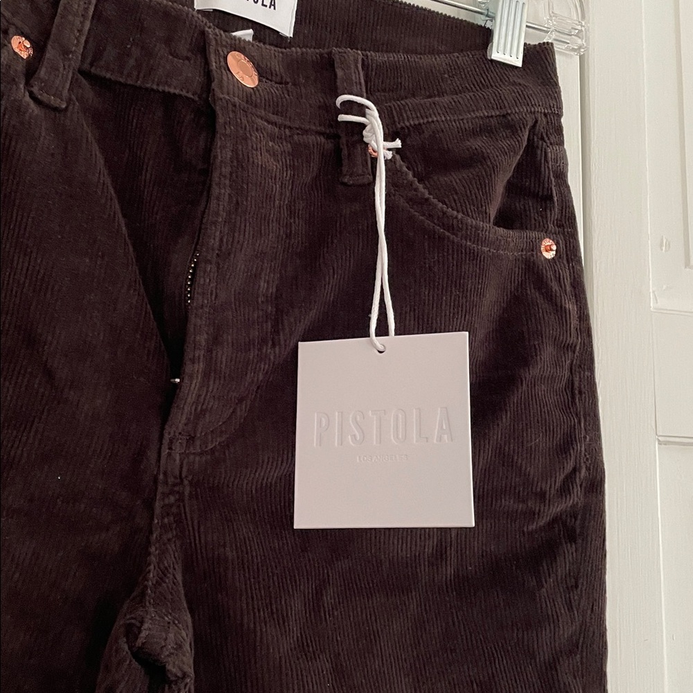 Pistola mocha brown corduroy flared jeans with copper hardware - Picture 4 of 14